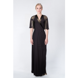 Robe Vintage Lanvin 100% Soie Taille 36 - Style Porte-feuille, Couleur Marine, Manches Dolman, Longueur Longue
